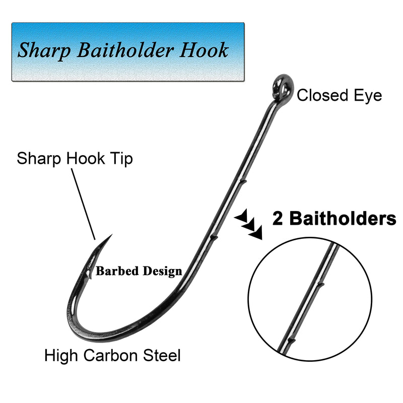 FUSIGO Baitholder Fishing Hooks, 110PCS Barbed Beak Offset Jig Fish Hook Long Shank with 2 Barbs Black High Carbon Steel for Freshwater Saltwater 5/0 110PCS - BeesActive Australia