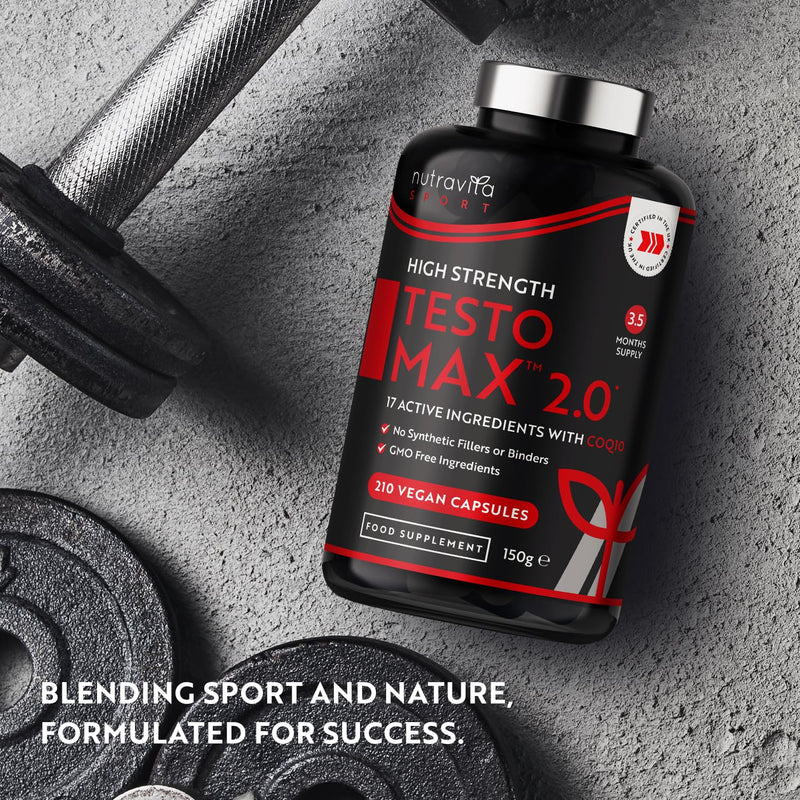 Test Booster for Men - 210 Vegan Capsules - 1450mg per Testosterone Supplement Serving - TESTOMAX™ 2.0 Contains 17 Active Ingredients Incl. Ashwagandha KSM 66®, CoQ10, Maca Root - Made by Nutravita - BeesActive Australia