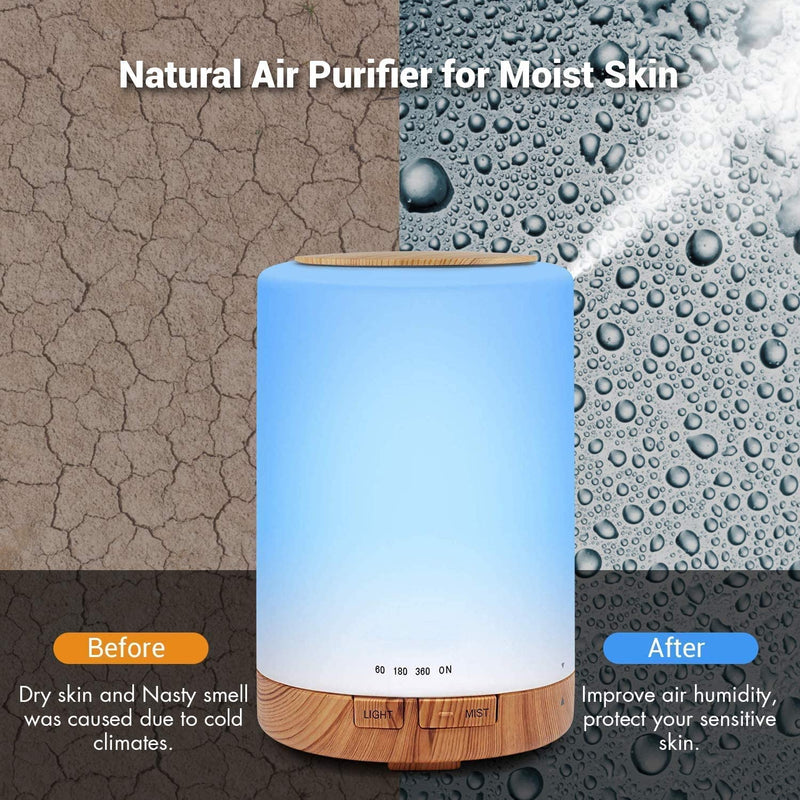 Essential Oil Diffuser- 300ml Aroma Diffuser Humidifier, Anion Air Diffuser with 7 Colorful Led Lights, Quiet Ultrasonic Aromatherapy Diffuser with Cool Mist, Air Humidifier for Bedroom, Home, Office 300ml (Pack of 1) Brown - BeesActive Australia
