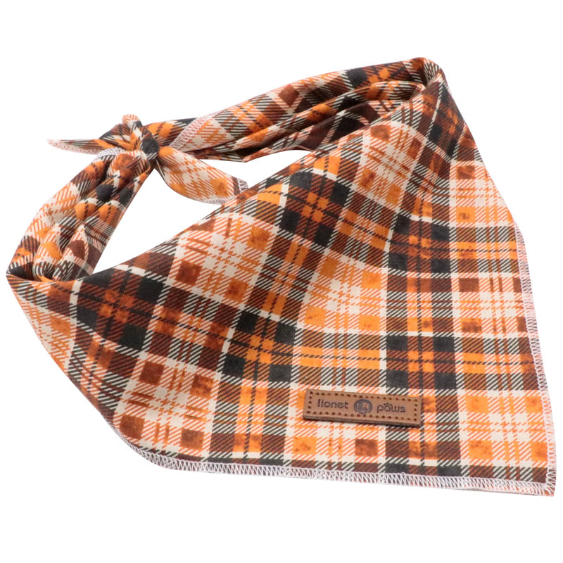 lionet paws Dog Bandana for Small Medium Large Dogs, Cat Dog Kerchief Dog Triangle Bibs Scarf for Girl Boy Gift Orange&Black Grid - BeesActive Australia