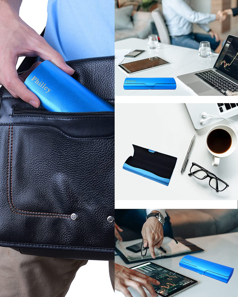 Philley Aluminum Ultra-Light Eyeglass Case Hard Shell Nearsighted Glasses Case for Women & Men Blue - BeesActive Australia