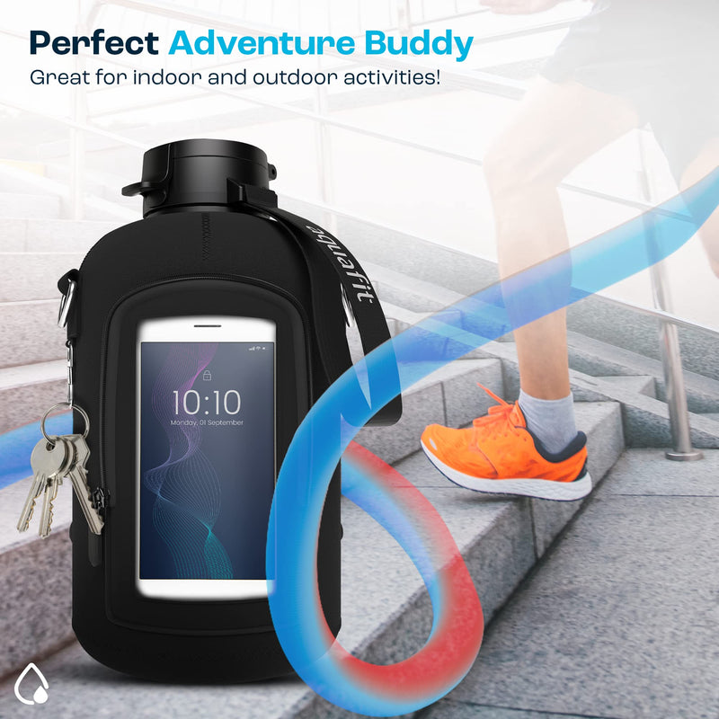 Half Gallon Water Bottle With Sleeve, 64 Oz Water Bottle Sleeve - Half Gallon Water Bottle With Straw, Water Jug With Sleeve, Large Water Bottle, Big Water Bottle, Water Bottles with Straw - Black Midnight Black - BeesActive Australia