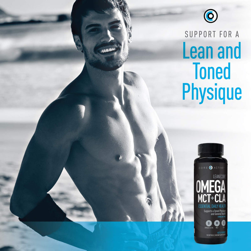 Lean CORE Omega MCT + CLA - Stimulant Free Health Formula, Lean Muscle & Toned Physique, Omega 3-6-9 Fatty Acids - Flaxseed Fish Oil- Coconut Oil- Keto Friendly 30 Day Supply (90 Softgels) - BeesActive Australia