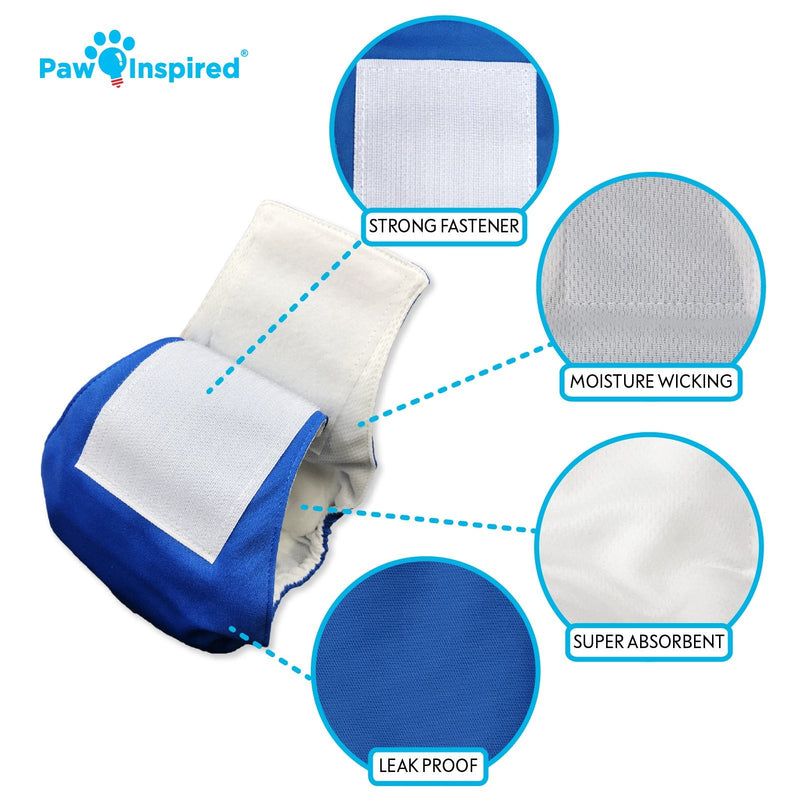 Paw Inspired Male Dog Wraps Washable, Belly Band for Dogs | Washable Dog Diapers, Reusable Male Wraps for Dogs l Cloth Male Dog Diapers for Marking and excitable Urination Small (3 ct.) Assorted (White Lining) - BeesActive Australia