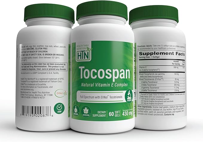 Health Thru Nutrition Tocospan Vitamin E (EvnolTocotrienols) 400 IU Full Spectrum Tocotrienols and Tocopherols Complex (Natural 8 Types of Vitamin E) - BeesActive Australia
