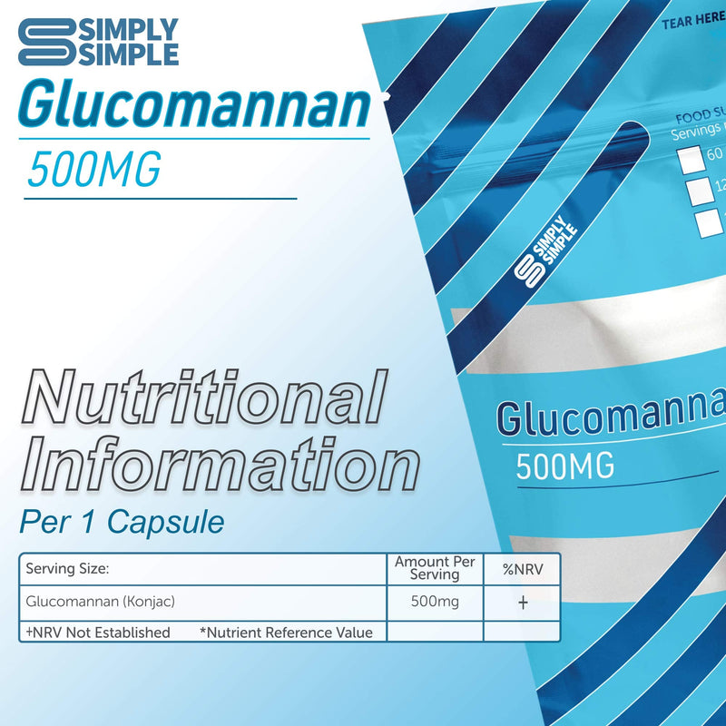 Simply Simple Glucomannan Konjac Fibre 500mg Food Supplement Pills for Men & Women 120 Count (Pack of 1) - BeesActive Australia