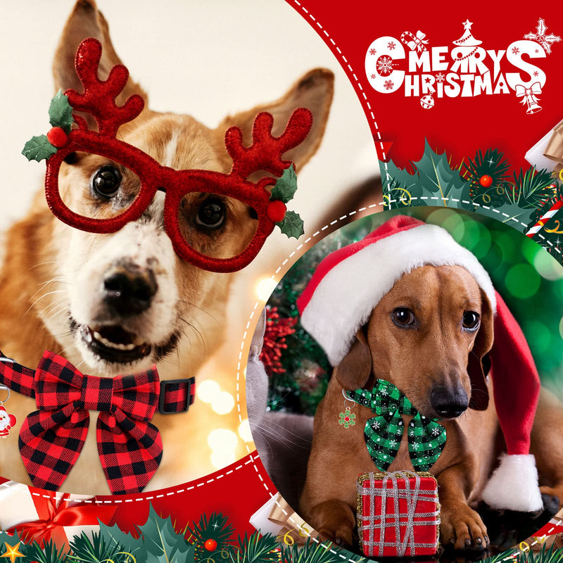 4 Pcs Christmas Dog Collar with Bowtie Adjustable Plaid Dog Collar Red Green Soft Holiday Dog Collars with Removable and Plastic Buckle Bow for Male Female Small Medium Large Dogs Pets - BeesActive Australia