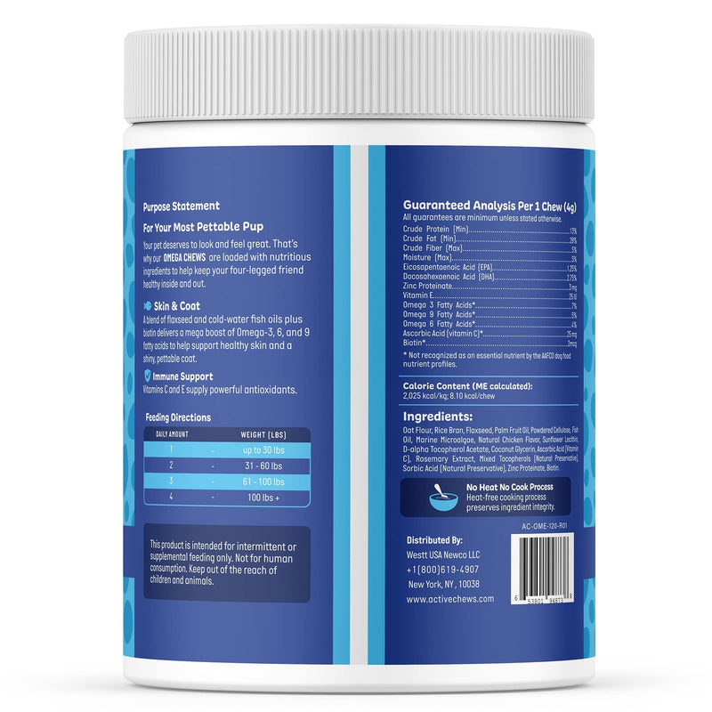 Omega 3 Fish Oil for Dogs Soft Chews - Omega 3 for Dogs with Biotin & Vitamin E for Shiny Coat - Dog Skin and Coat Supplement for Itchy, Dry Skin - Shedding Omega 3 6 9 Oil for Dog 120 Count (Pack of 1) - BeesActive Australia
