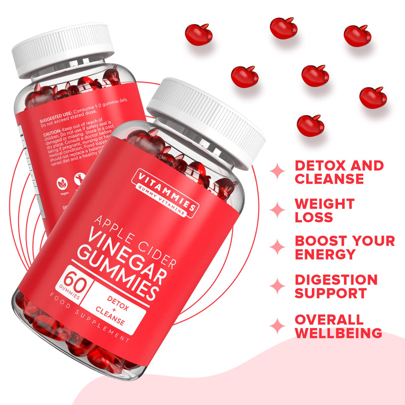 Apple Cider Vinegar Gummies | Raw, Unfiltered ACV with “The Mother”, Vitamin B9, Vitamin B12 | Gluten-Free, Non-GMO, Vegan, 60 Count | Gummy Alternative to Apple Cider Vinegar Capsules - BeesActive Australia