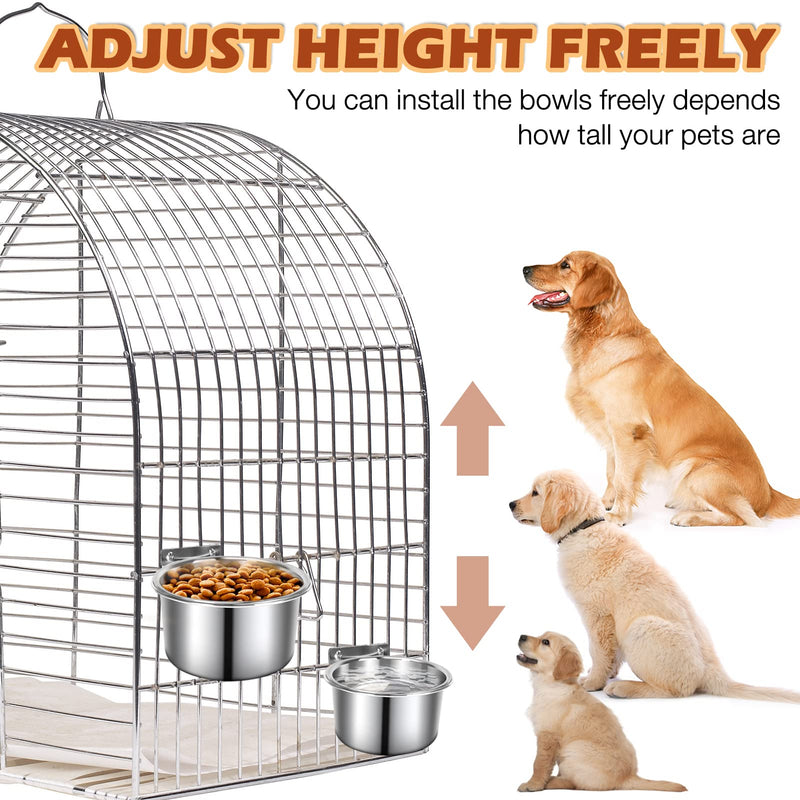 Dog Food & Water Bowl, ShineMe 2 Pack Stainless Steel Hanging Pet Bowl for Dogs and Cats, Non-Slip Metal Feeder for Medium and Large Pets in Cage Crate Kennel (7.1*3.5” & 5.5*3.2”) - BeesActive Australia