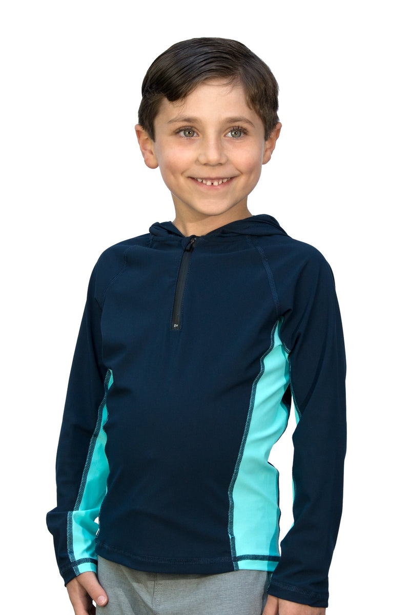 [AUSTRALIA] - Waterhoody: Boys/Girls Ultra-Premium Swim Shirt/Rash Guard with a Hood (Dermatologist Designed) 3-4 Deep Sea / Lagoon 