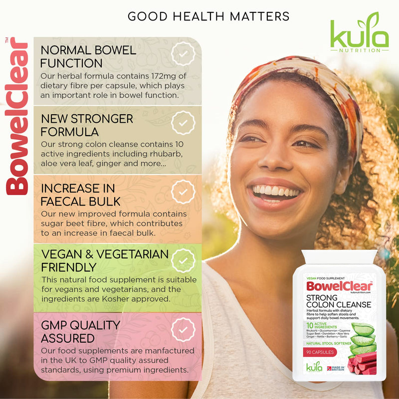 BowelClear Strong Colon Cleanse Detox - 90 Vegan Capsules - Natural Laxatives for Constipation Relief Tablets - Herbal Bowel Cleanse and Stool Softener with Aloe Vera + Fibre for Daily Bowel Support 90 Count (Pack of 1) - BeesActive Australia