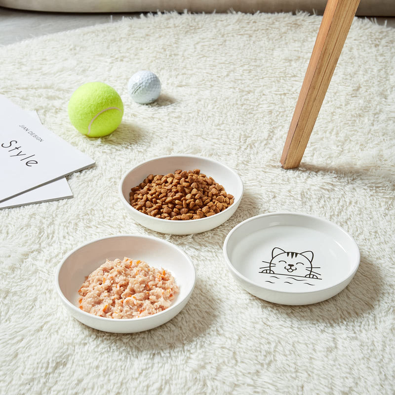 Y YHY Ceramic Cat Dishes, Cat Food Bowls Whisker-Friendly, Cat Bowls for Food and Water, Wide and Shallow Pet Dishes for Cat, Kitten, Kitty, and Rabbits, 3 Pack, 5 OZ, White - BeesActive Australia