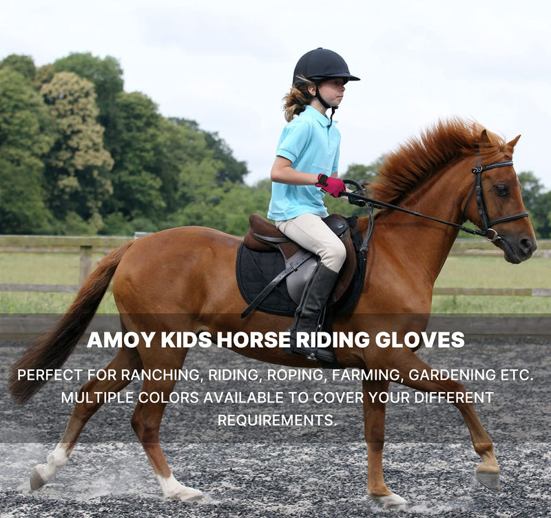 Amoy Kids Horse Riding Gloves Breathable Children Equestrian Horseback Anti-Slipping Boys & Girls Youth Outdoor Biking Cycling Sport Mitts Rose Red L (Age 10-12) - BeesActive Australia