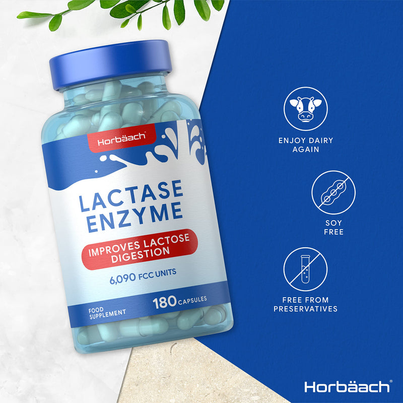 Lactase Enzyme 6,090 FCC Units| 180 Capsules| Improves Lactose Digestion | Food Supplement | by Horbaach - BeesActive Australia