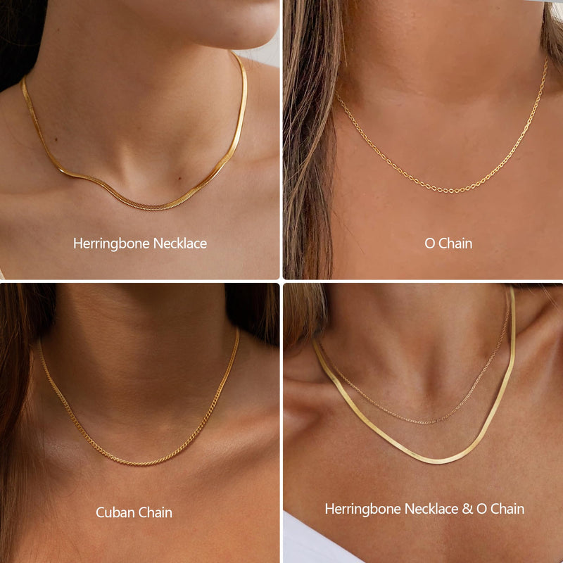 Risamil Gold Necklace for Women, 14K Gold Plated/Silver Layered Necklaces for Women, Dainty Gold Necklace Set Chain Choker Necklace Gold Jewelry Gift for Women and Girls 3 Layered O Chain/Cuban/ Herringbone - BeesActive Australia