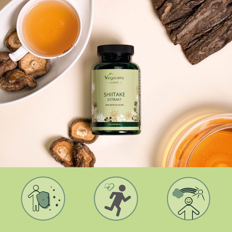 Shiitake Vegavero® | 750mg Mushroom Extract | with 40% Polysaccharides| 120 Vegan Capsules | NO Additives - BeesActive Australia