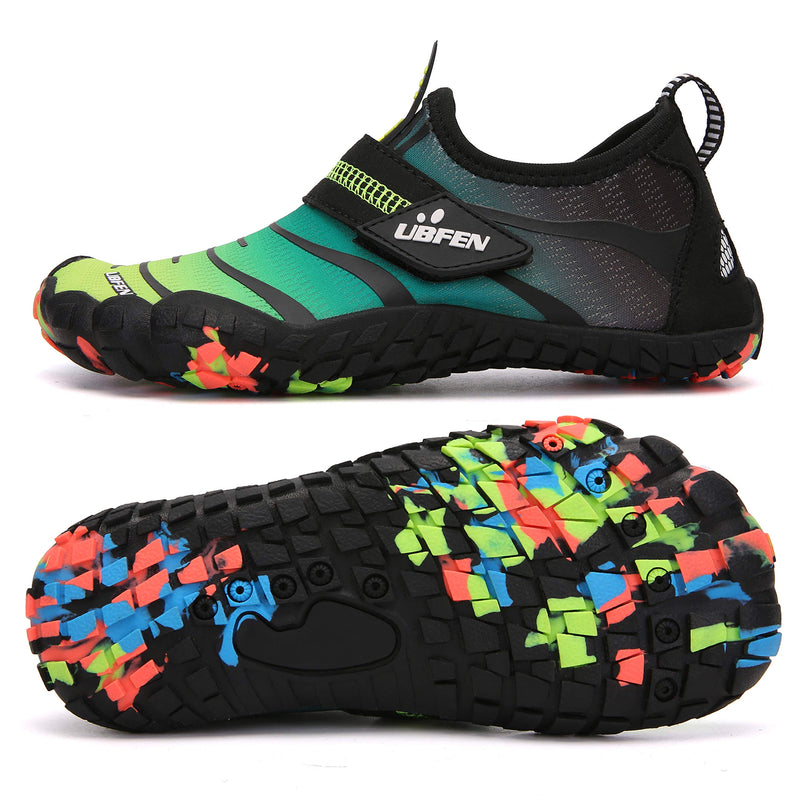 KUBUA Boys Girls Water Shoes Aqua Socks for Kids Quick-Dry Swim Walking Surf Diving Barefoot Pool Beach 1 Big Kid Green Yellow - BeesActive Australia