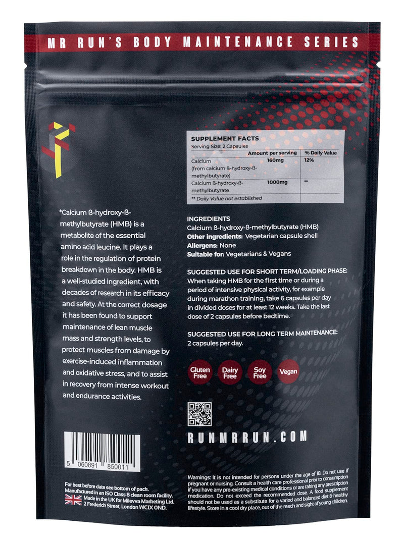 Mr Run's HMB - Supports Muscle Growth & Fitness - 1000mg per Serving - Protect from Muscles Loss During Calorie Cutting, Ageing or Inactivity, Improve Strength & Cardio - 120 Capsules, 60 Servings - BeesActive Australia