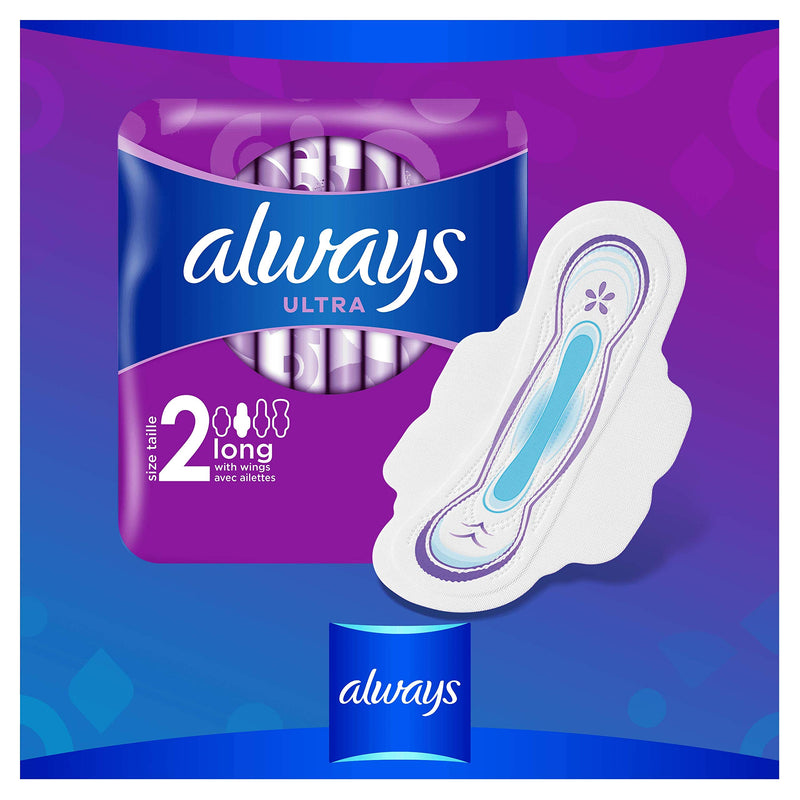 Always Ultra Long Sanitary Towels Wings, Neutralises Odours, Ultra Thin, 48 Super Absorbent Pads, Size 2 - BeesActive Australia