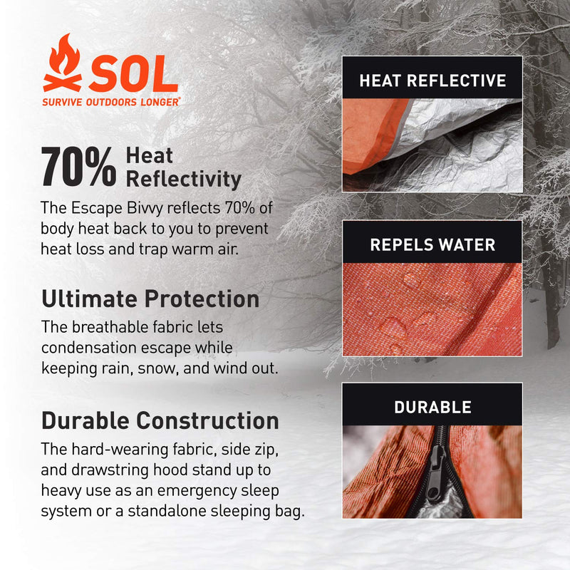 S.O.L. Survive Outdoors Longer S.O.L. 70% Reflective Escape Bivvy, Orange - BeesActive Australia
