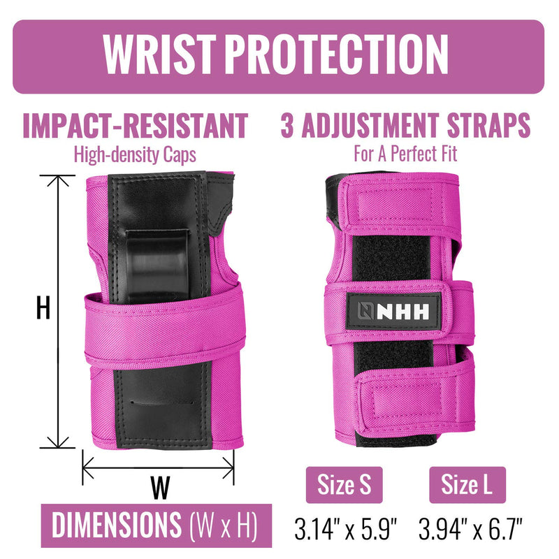 NHH Skateboard Knee Pads Set - 6 In 1 Protective Gear Set Knee Pads Elbow Pads and Wrist Guards for Kids Youth Adults Men and Women (Pink, Medium) Pink - BeesActive Australia