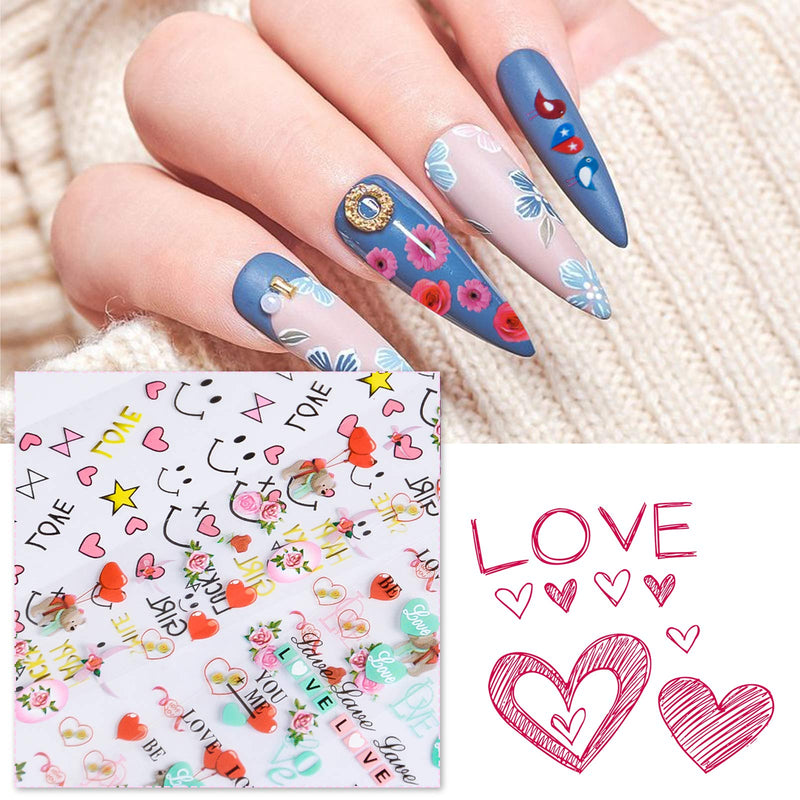 50PCS Valentine's Day Nail Foil Transfer Stickers, EBANKU Multiple Style Nail Foil Lips Heart Flower Nail Art Transfer Stickers Decals, for Valentine's Day Nail Art DIY Decoration 50pieces - BeesActive Australia