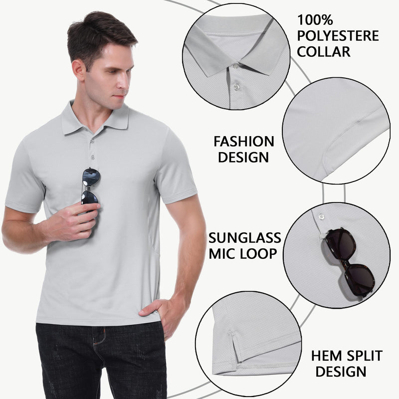 JIM LEAGUE Men's Golf Shirts Lightweight - Long/Short Sleeve Polo Quick Dry Athletic Tennis Polyester with Collar Shirt UPF50 Short Sleeve-grey 3X-Large - BeesActive Australia