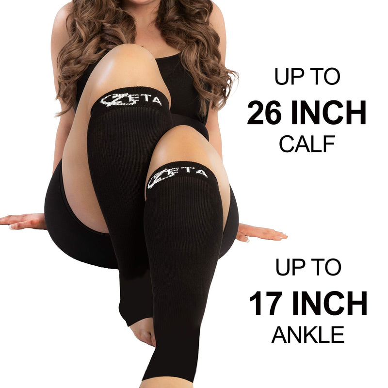 Zeta Socks Open Toe XXXL 26 Inch Wide Calf Plus Size Compression 20-30 mmHg (1 Pair) 3X-Large Black - BeesActive Australia