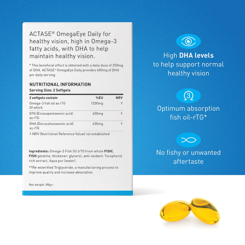 Actase OmegaEye Daily (Formerly Optase Omega Vision) - High DHA Omega-3 Eye Care Supplement to Help Maintain Healthy Vision - 60 Softgels - BeesActive Australia