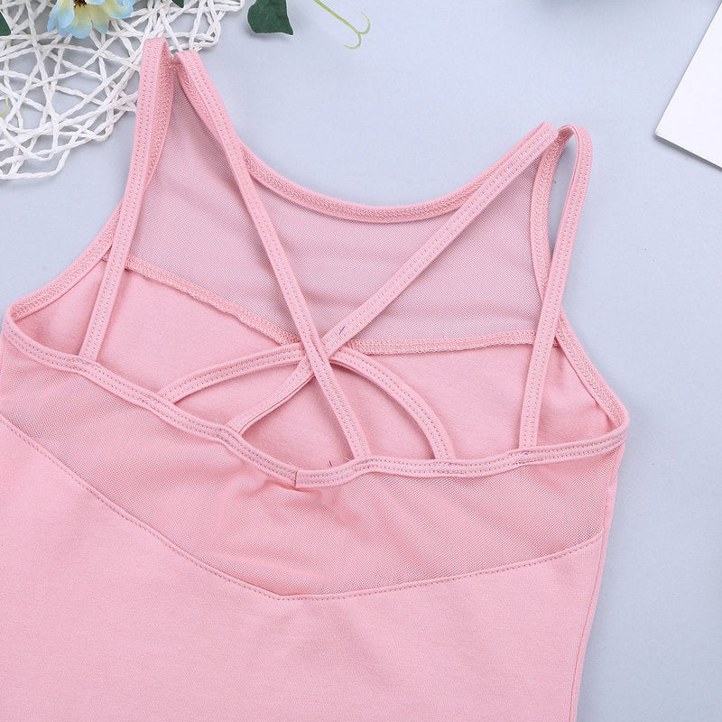 Yartina Kids Girls Ballet Dance Gymnastics Leotard Sleeveless Splice Criss-cross Back Jumpsuit Unitard Dancing Workout Pink 10-12 - BeesActive Australia