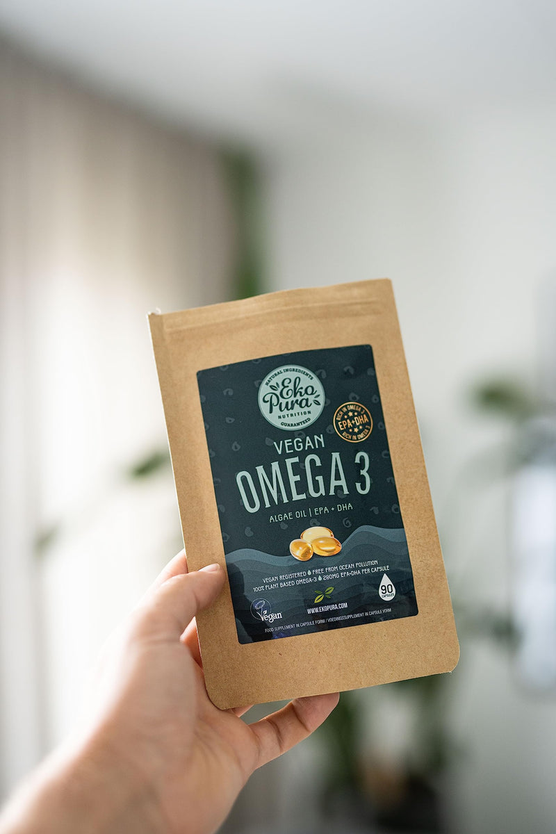 Ekopura Vegan Omega 3 Algae Oil 90 Capsules (280mg) | 210mg DHA + 70mg EPA Per Capsule | Support Brain, Eye & Heart Health | Plant-Based Alternative to Fish Oils | 3 Months Supply (1 Capsule Per Day) - BeesActive Australia