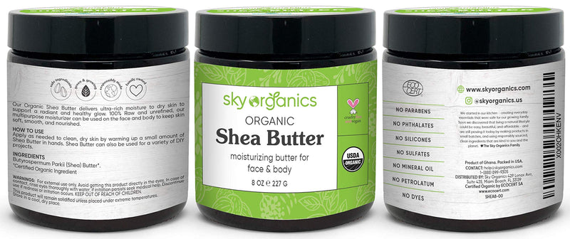 Organic Shea Butter by Sky Organics (8 oz) 100% Pure Unrefined Raw African Shea Butter for Face and Body Moisturizing Natural Body Butter for Dry Skin 8 Ounce (Pack of 1) - BeesActive Australia