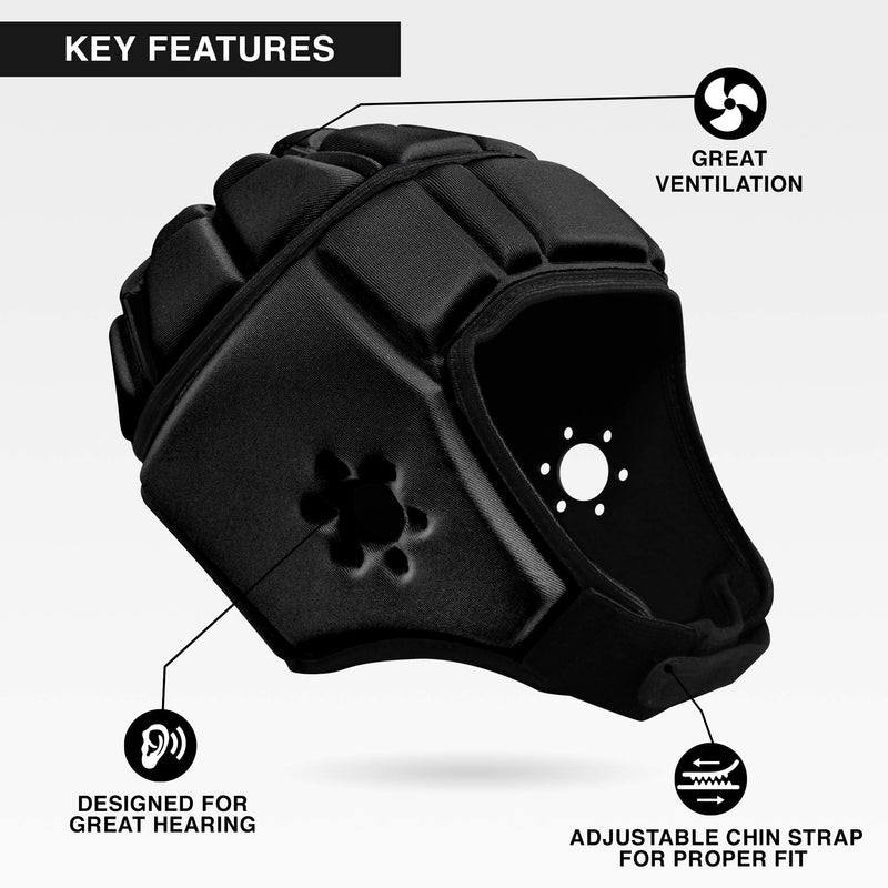 EliteTek Soft Padded Helmet Headgear Protection: 7on7 Tournaments, Flag Football, Team Sports, Training, Rugby, Lacrosse, Soccer, Practice & Epilepsy FITS Youth & Adult! (Black, Small) - BeesActive Australia