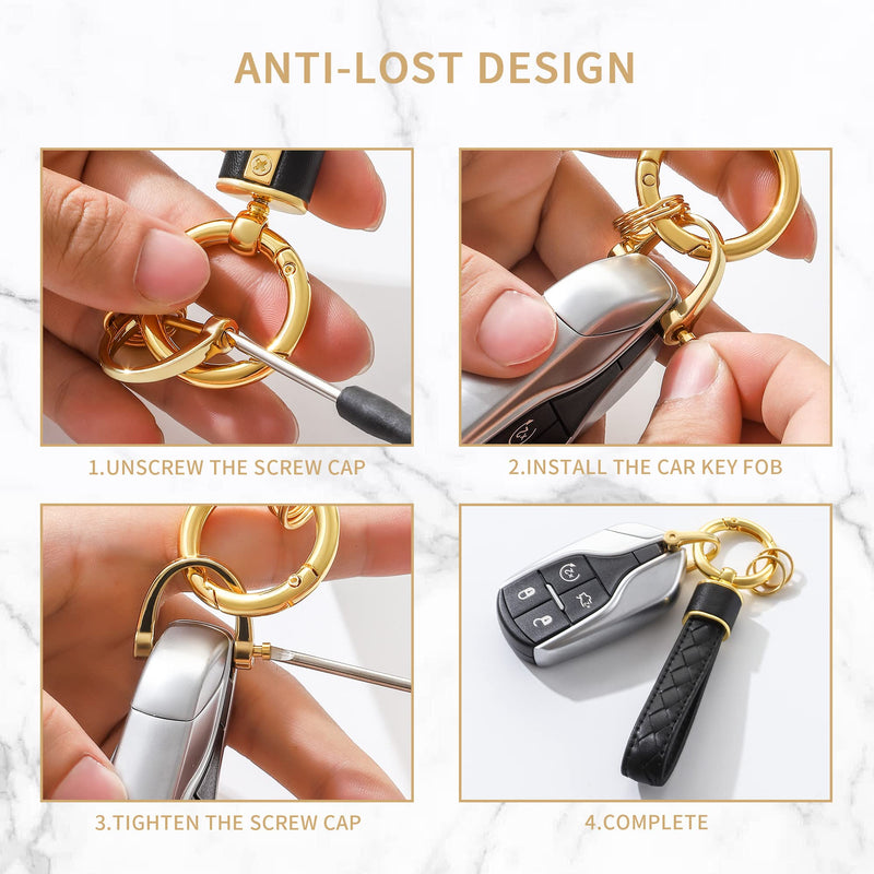 Gkeygo Leather Car Keychain, Handmade Woven Keychains for Women and Men, Universal Key Fob Holder with 360 Degree Rotatable, Anti-Lost D-Ring, 2 Keyrings and 1 Screwdriver – Black - BeesActive Australia
