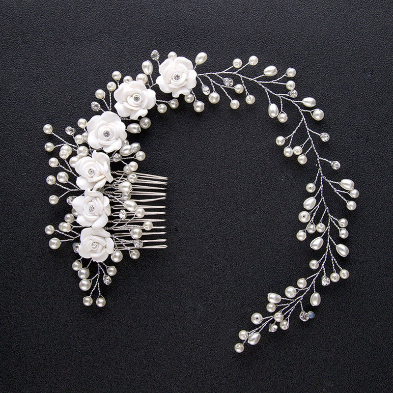 Frcolor bride hair comb,Wedding Hair Vine with Hair Comb and Pearls Flowers Bridal Hair Accessories - BeesActive Australia