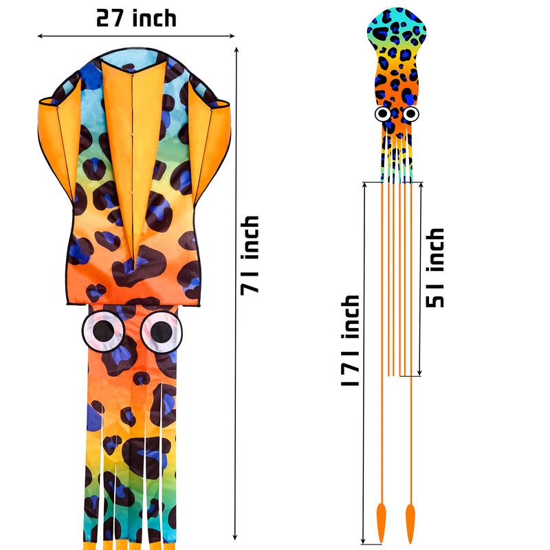 JEKOSEN 2022 Octopus Squid Huge Kite Total 242 Inches for Kids and Adults Easy to Fly Single Line String with Tail for Beach Trip Park Family Outdoor Games and Activities Orange - BeesActive Australia