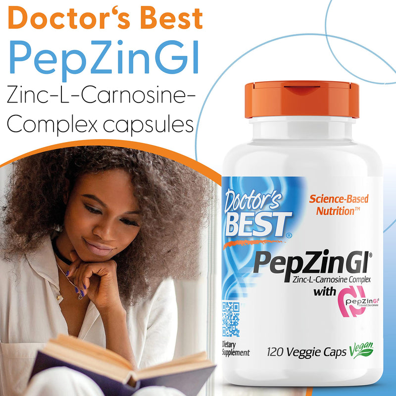 Doctor's Best, PepZinGI, Zinc-L-Carnosine Complex, 120 Vegan Capsules, Lab Tested, Minerals, Gluten Free, SOYA Free, Vegetarian - BeesActive Australia
