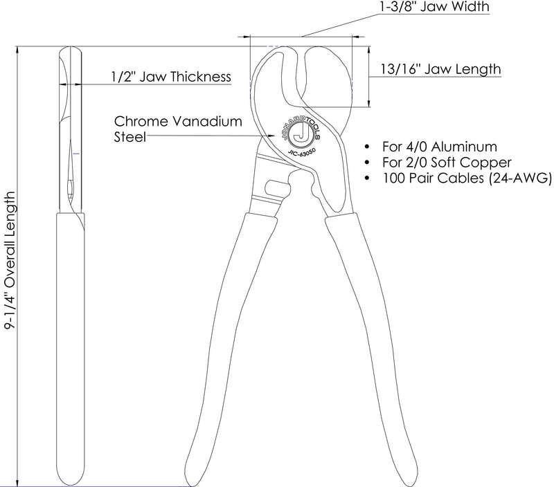 Jonard JIC-63050 High Leverage Cable Cutter with Red Handle, 9-1/4" Length Plier-Style - BeesActive Australia