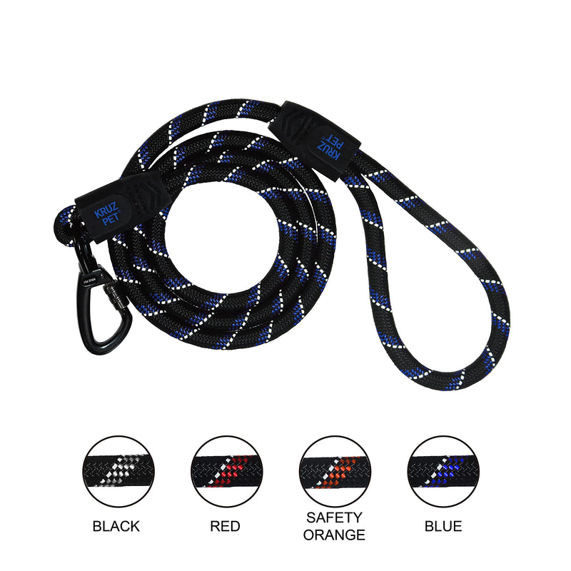 Kruz Reflective Dog Leash -KZROPE5048/5060 - Soft Silicone Grip with Click & Lock Snap - Walking, Running and Pet Training - Heavy-Duty, Durable Rope - Security, Safety, Control, and Comfort 1/2" x 5 FT Black - BeesActive Australia