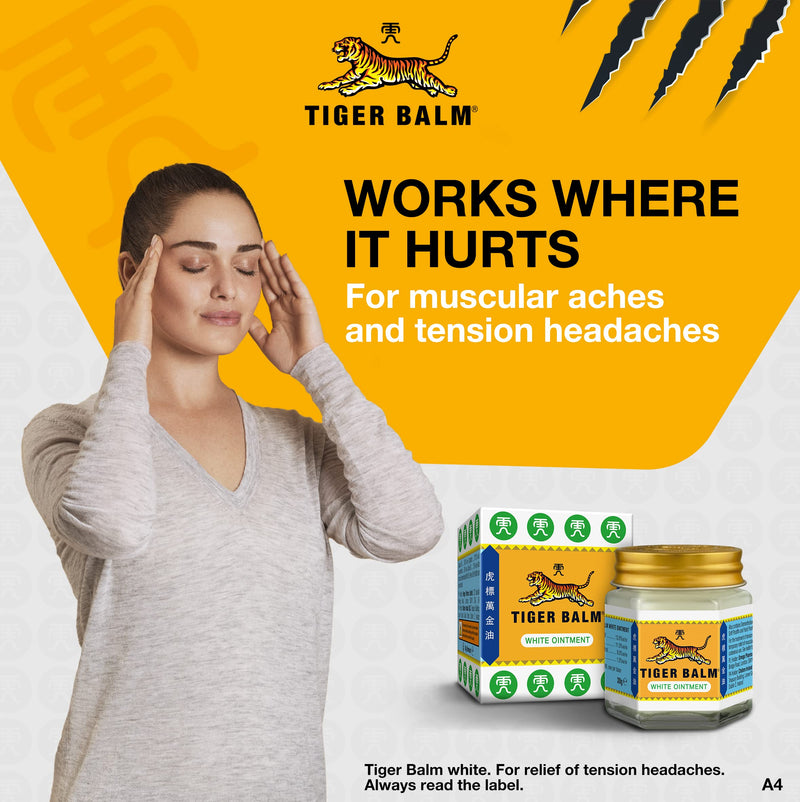 Tiger Balm White Ointment 30g - For the Treatment of Tension Headaches and Temporary Relief of Muscular Aches and Pains - BeesActive Australia