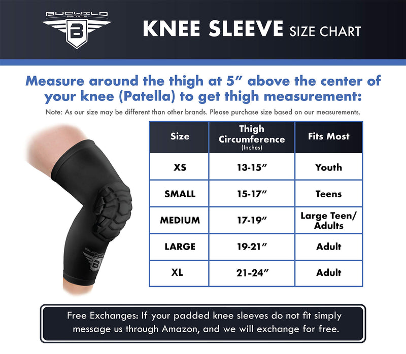 [AUSTRALIA] - Bucwild Sports Knee Pads/Padded Compression Pro Knee Sleeves (1 Pair) Youth & Adult Sizes - Basketball Wrestling Volleyball Black White Red Blue XS (Youth) 