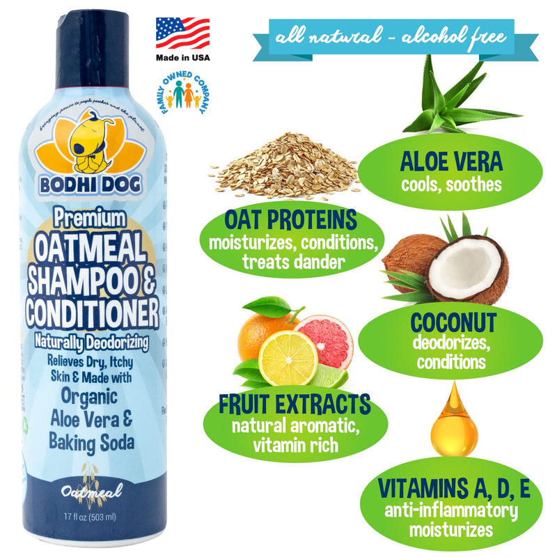 Organic Natural Oatmeal Dog Shampoo and Conditioner | Conditioning Deodorizing Formula for Dogs Cats & Pets | Treatment Wash Soothes Dry Itchy Skin | 17oz - BeesActive Australia
