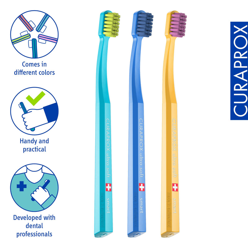 Curaprox Toothbrush CS Smart Trio Pack - 3 x Soft Small Head Toothbrush for Adults with 7600 CUREN® Filaments - Curaprox Manual Toothbrush - BeesActive Australia
