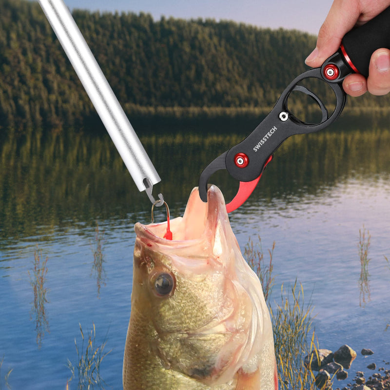 Swiss+Tech 3PC Fishing Tool Kit, Fishing Gifts for Men - Fish Lip Gripper with Scale, Multifunction Braided Line Scissors, Fish Hook Remover, Fishing Gear with Safety Coiled Lanyard - BeesActive Australia