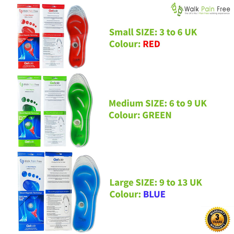 Orthotic Gel Insoles, Boost Magnetic Technology | Walk Pain Free Comfort Insoles | Reduce Heel Pain, Plantar Fasciitis, Flat Feet | Supplying NHS & Emergency Services (Small: 3 to 6 UK, Red) SMALL: 3 to 6 UK - BeesActive Australia