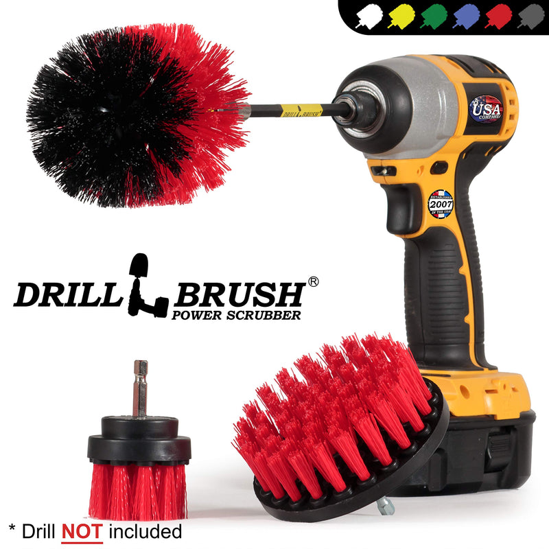 Outdoor - Cleaning Supplies - Drill Brush - Stiff Bristle Power Scrubber Kit with Extension for - Garden - Fire Pit - Patio - Deck - Floor Cleaner - Concrete - Stone - Brick - Spin Brush - Bird Bath Red - BeesActive Australia
