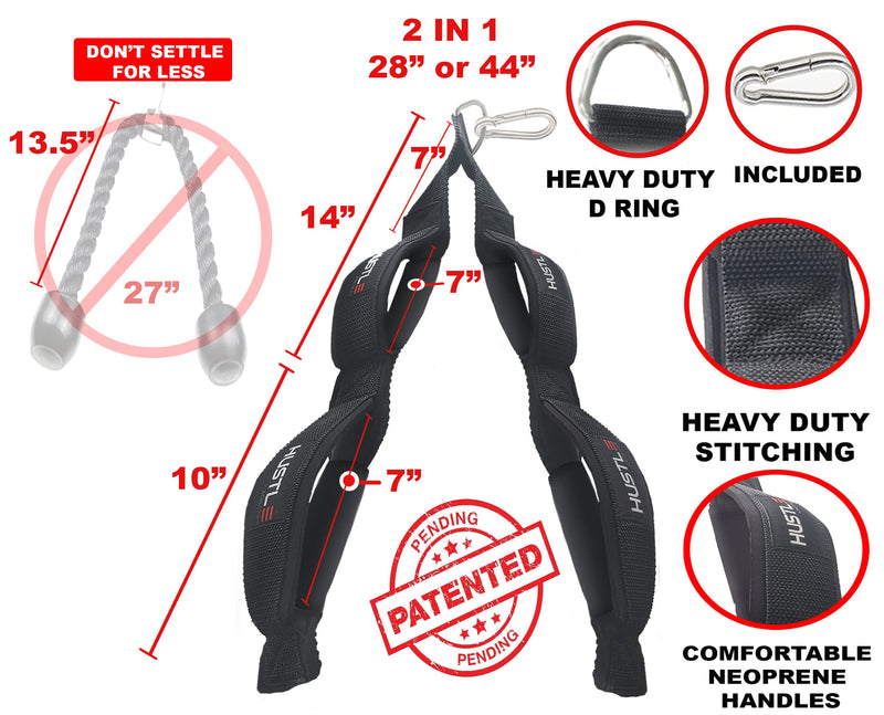 Hustle Athletics Tricep Rope Cable Attachments for Gym Use - Perfect Gym Equipment for Home/Gym Accessories - Multi Workout Rope Cable Machine Attachment -Best Gym Rope Grip with 4 Anti-Slip Handles BLACK - BeesActive Australia