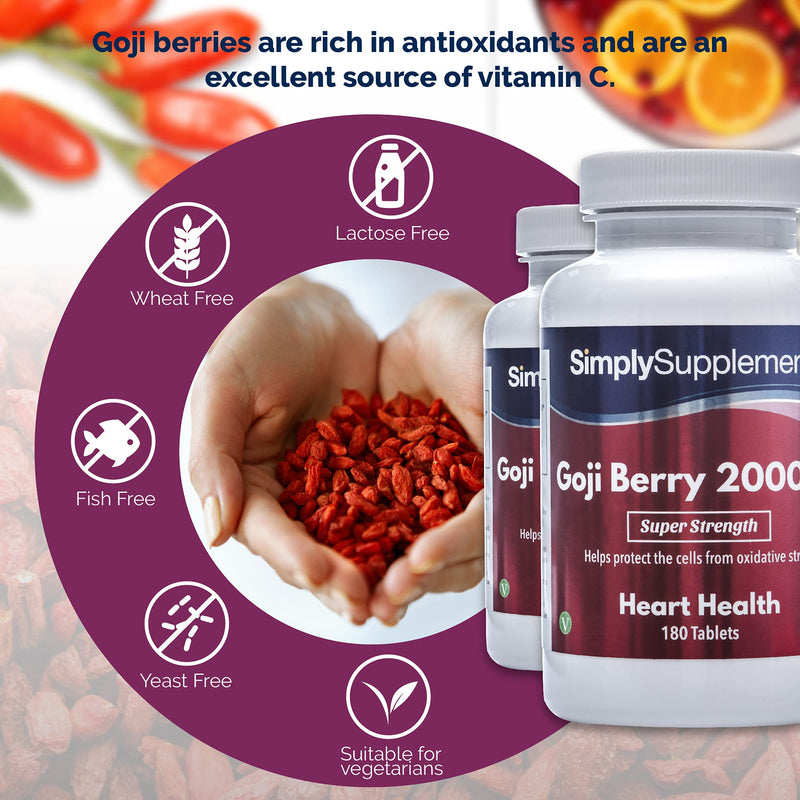 Goji Berry Extract 2000mg | 2X 180 Tablets | Super Strength | Vegan & Vegetarian Friendly | Manufactured in The UK - BeesActive Australia