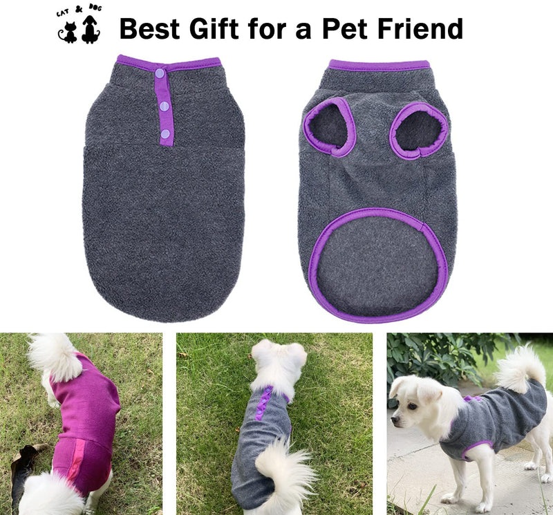 2 Pack Dog Fleece Vest Sweater, Warm Pullover Fleece Puppy Jacket, Autumn Winter Cold Weather Coat Clothes, Pet Stretch Fleece Apparel with Buttons Costumes for Small Medium Dogs Cats Fuchsia+Gray - BeesActive Australia